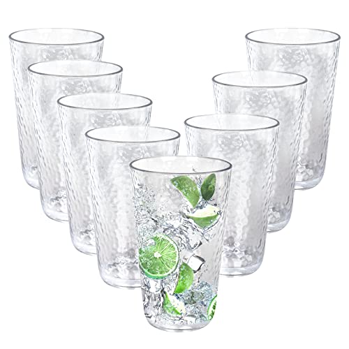 fulong 16 oz Plastic Highball Drinking Glasses, Set of 8 Water Beverage Tumbler Set, Unbreakable Plastic Cups for Soda, Juice, Iced Tea, Party, BPA-Free