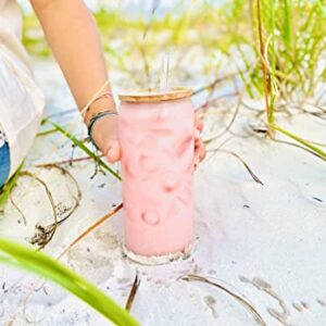 Sunshine Co. 20oz Glass Tumbler with Lid and Straw- Glass Cup with Bamboo Lid and Glass Straw- Reusable Iced Coffee Cup, Smoothie Cup - Matcha Tea Tik Tok Cocktail Glass