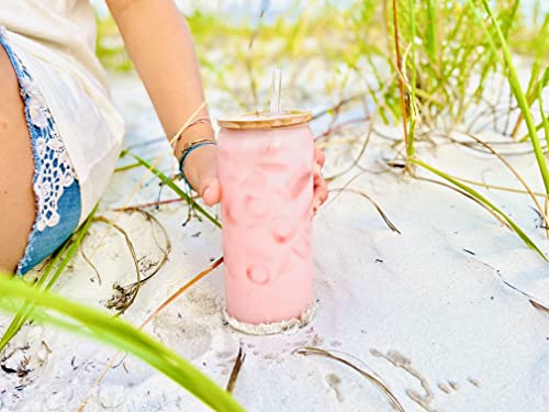 Sunshine Co. 20oz Glass Tumbler with Lid and Straw- Glass Cup with Bamboo Lid and Glass Straw- Reusable Iced Coffee Cup, Smoothie Cup - Matcha Tea Tik Tok Cocktail Glass