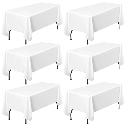 Pesonlook 6Pack White Polyester Tablecloths 60 x 102 Inch for 6ft Rectangle Tables Polyester Table Cover Washable Table Cloth for Wedding Reception Banquet Party