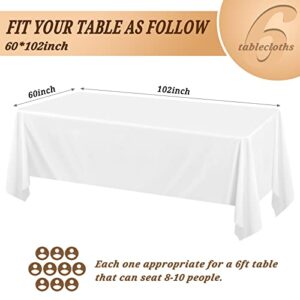 Pesonlook 6Pack White Polyester Tablecloths 60 x 102 Inch for 6ft Rectangle Tables Polyester Table Cover Washable Table Cloth for Wedding Reception Banquet Party