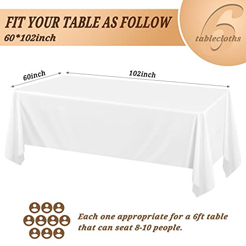 Pesonlook 6Pack White Polyester Tablecloths 60 x 102 Inch for 6ft Rectangle Tables Polyester Table Cover Washable Table Cloth for Wedding Reception Banquet Party