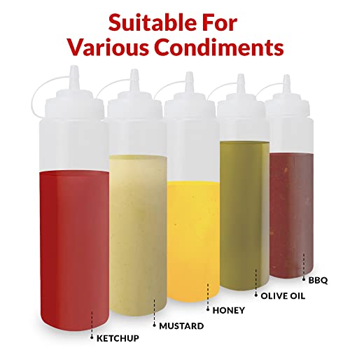 Reli. Plastic Squeeze Bottles, 32 oz. | 8 Pack | Condiment Squeeze Bottles for Sauces | Clear w/Tethered Caps | 32 Ounce Hot Sauce, Ketchup Bottles | Squirt Bottles for Condiments, Olive Oil, Liquids