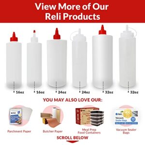 Reli. Plastic Squeeze Bottles, 32 oz. | 8 Pack | Condiment Squeeze Bottles for Sauces | Clear w/Tethered Caps | 32 Ounce Hot Sauce, Ketchup Bottles | Squirt Bottles for Condiments, Olive Oil, Liquids