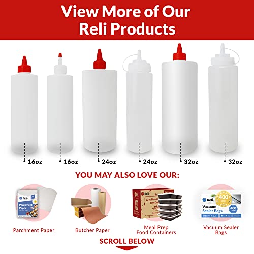 Reli. Plastic Squeeze Bottles, 32 oz. | 8 Pack | Condiment Squeeze Bottles for Sauces | Clear w/Tethered Caps | 32 Ounce Hot Sauce, Ketchup Bottles | Squirt Bottles for Condiments, Olive Oil, Liquids