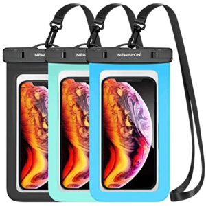 newppon waterproof cell phone pouch : 3 pack universal water proof dry bag case with neck lanyard - underwater clear cellphone holder large protector for iphone samsung galaxy for beach pool swimming