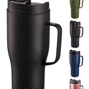 CIVAGO 30 oz Insulated Tumbler with Handle, Stainless Steel Travel Coffee Mug with Lid and Straw, Double Wall Vacuum Water Bottle Cup, Leakproof, Black