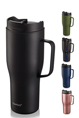 CIVAGO 30 oz Insulated Tumbler with Handle, Stainless Steel Travel Coffee Mug with Lid and Straw, Double Wall Vacuum Water Bottle Cup, Leakproof, Black