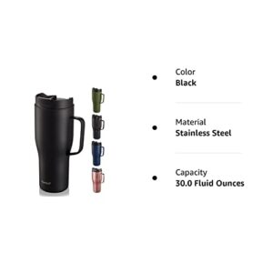 CIVAGO 30 oz Insulated Tumbler with Handle, Stainless Steel Travel Coffee Mug with Lid and Straw, Double Wall Vacuum Water Bottle Cup, Leakproof, Black