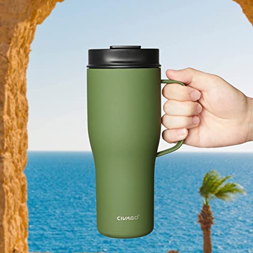 CIVAGO 30 oz Insulated Tumbler with Handle, Stainless Steel Travel Coffee Mug with Lid and Straw, Double Wall Vacuum Water Bottle Cup, Leakproof, Black