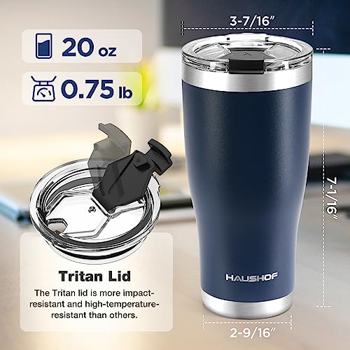 HAUSHOF 20 oz Tumbler, Stainless Steel Vacuum Insulated Coffee Tumbler Water Cup, Double Wall Travel Mug with Lid, Perfect for Hot and Cold Drinks