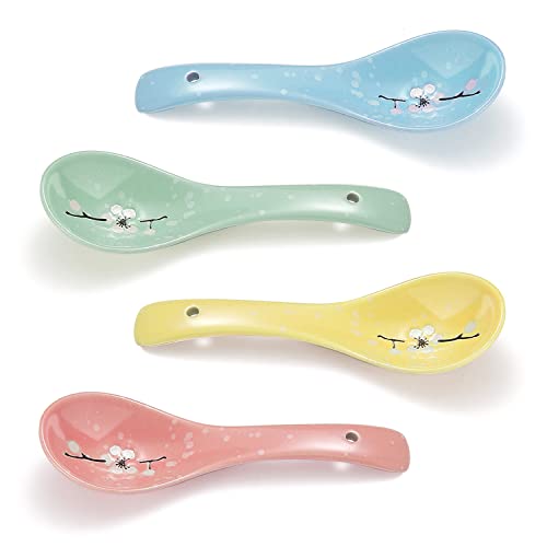 Berglander Ceramic Soup Spoons 4 Pieces, Asian Chinese Japanese Korea Porcelain Soup Spoon for Soup, Dumpling, Wonton, Cereal