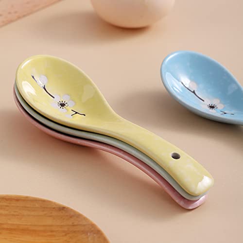 Berglander Ceramic Soup Spoons 4 Pieces, Asian Chinese Japanese Korea Porcelain Soup Spoon for Soup, Dumpling, Wonton, Cereal