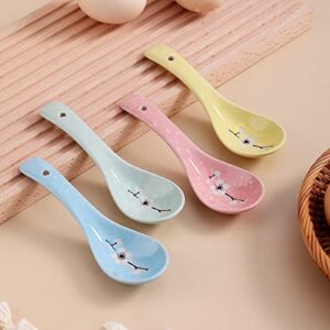 Berglander Ceramic Soup Spoons 4 Pieces, Asian Chinese Japanese Korea Porcelain Soup Spoon for Soup, Dumpling, Wonton, Cereal