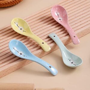 Berglander Ceramic Soup Spoons 4 Pieces, Asian Chinese Japanese Korea Porcelain Soup Spoon for Soup, Dumpling, Wonton, Cereal