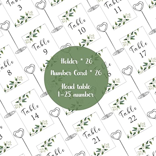 Ayfjovs 26 Pieces Wedding Table Numbers Holders with Cards(1-25 + Head Table) Double Sided Table Numbers for Wedding Reception, Baby Shower, Bridal Party 4x6 Inch