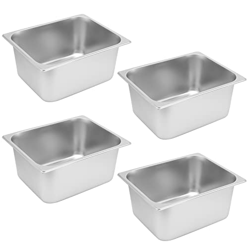 JAPCHET 4 Pack Stainless Steel Steam Pan 1/2 Size, Anti-Jam Steam Table Pan, Hotel Pans Half Size Restaurant Buffet Trays for Catering, 6 Inch Deep