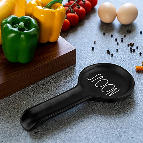 Ceramic Spoon Holder for Kitchen Counter by Brighter Barns - Black Kitchen Spoon Rest for Stove Top - Farmhouse Spoon Rest - Ceramic Ladle Spatula Holder for Countertop - Farmhouse Kitchen Decor