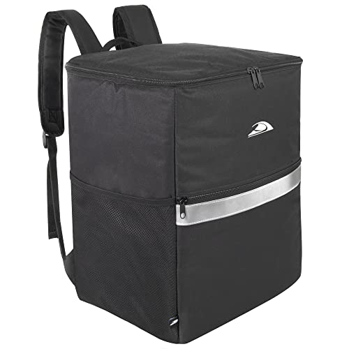 Trail maker Insulated Food Delivery Backpack with Drink Cup Holders, Pocket, Reflectors for Groceries, DoorDash, Uber Eats, GrubHub (Black)