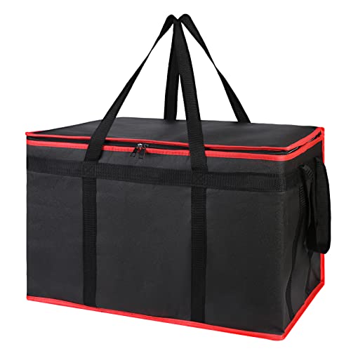 Bodaon Insulated Food Delivery Bag for Hot and Cold Meal, XXX-Large, Grocery Tote Insulation Bag for Catering, Pizza Warmer, Insulated Grocery Bags, Cooler Bag, Black with Red Edge, 1-Pack