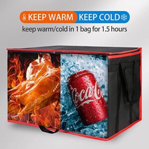 Bodaon Insulated Food Delivery Bag for Hot and Cold Meal, XXX-Large, Grocery Tote Insulation Bag for Catering, Pizza Warmer, Insulated Grocery Bags, Cooler Bag, Black with Red Edge, 1-Pack