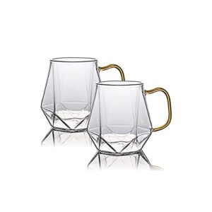 aefpoymxu glass coffee cups set with handle, crystal clear coffee mugs for hot espresso liquor 2-pack microwave safe coffee cups glass set gift 10oz