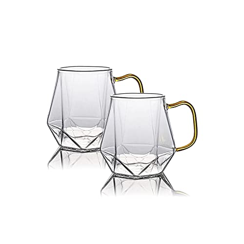 AEFPOYMXU Glass Coffee Cups set with Handle, Crystal Clear coffee Mugs for Hot Espresso Liquor 2-Pack Microwave Safe coffee cups glass set Gift 10oz