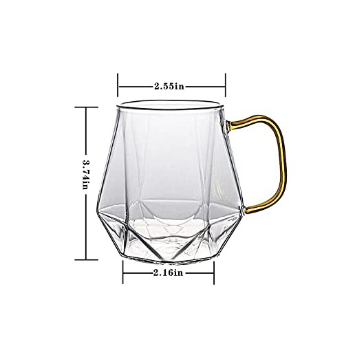 AEFPOYMXU Glass Coffee Cups set with Handle, Crystal Clear coffee Mugs for Hot Espresso Liquor 2-Pack Microwave Safe coffee cups glass set Gift 10oz