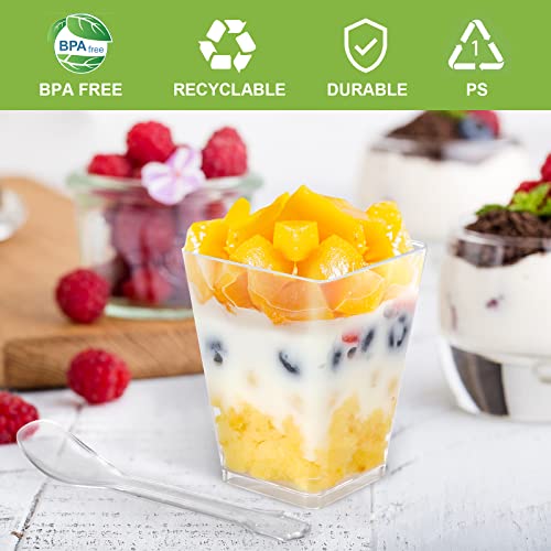 EASERCY 100 Pack 5 oz Plastic Dessert Cups Appetizer Cups for Party Parfait Cups Mini Dessert Cups with Spoons Yogurt Parfait Containers Shooter Cups for Pudding Fruit and Ice Cream