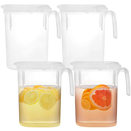 ZENFUN Set of 4 Plastic Water Pitchers with Spout, 60 OZ/1.8 Quart Fridge Door Water Jugs with Flip Top Lid, Leak-Proof Juice Pitcher Beverage Container for Iced Tea, Lemonade, Refrigerator, BPA-free