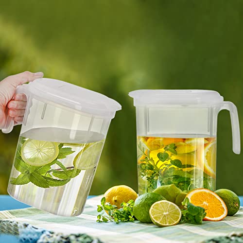 ZENFUN Set of 4 Plastic Water Pitchers with Spout, 60 OZ/1.8 Quart Fridge Door Water Jugs with Flip Top Lid, Leak-Proof Juice Pitcher Beverage Container for Iced Tea, Lemonade, Refrigerator, BPA-free