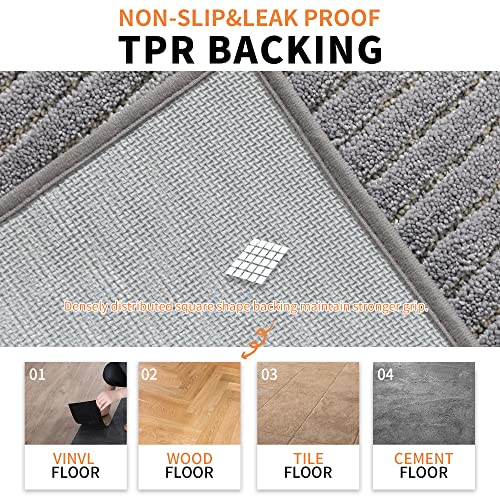 BEQHAUSE Kitchen Rugs and Mats Non Skid Washable Kitchen Floor Mat with TPR Backing 100% Polyester Grey Kitchen Mat Set of 2 Absorbent Runner Rugs for Kitchen 20x30inch/20x48inch
