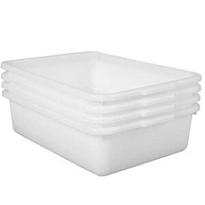 4-Pack Commercial Bus Tubs 8L, White Plastic Bus Box/Tote, Bus Wash Dish Basin Pans