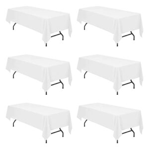 6 pack white tablecloths for 8 foot rectangle tables 60 x 126 inch - 8ft rectangular bulk linen polyester fabric washable long table clothes for wedding reception banquet party buffet restaurant