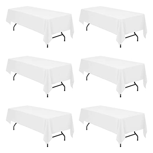 6 Pack White Tablecloths for 8 Foot Rectangle Tables 60 x 126 Inch - 8ft Rectangular Bulk Linen Polyester Fabric Washable Long Table Clothes for Wedding Reception Banquet Party Buffet Restaurant