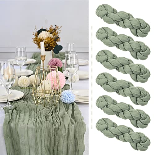 6 Pack Cheesecloth Table Runner Gauze Table Runner 10FT Long Semi-Sheer Table Runner Boho or Rustic Wedding Table Decor for Wedding Decor Arch Draping Bridal Shower Holiday Party (Sage Green)