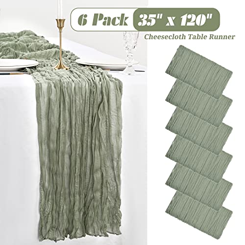 6 Pack Cheesecloth Table Runner Gauze Table Runner 10FT Long Semi-Sheer Table Runner Boho or Rustic Wedding Table Decor for Wedding Decor Arch Draping Bridal Shower Holiday Party (Sage Green)