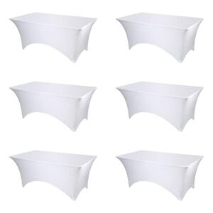 6 pack white fitted spandex table covers - 6ft stretch tablecloths for 6 foot rectangle folding tables rectangular bulk linen fabric elastic table clothes for wedding banquet party buffet display
