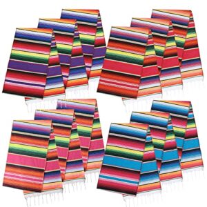 holicolor 12 pack mexican table runners 13.5 x 100 inch 4 colors serape table runner for fiesta mexican theme party wedding decorations (pink purple red blue)