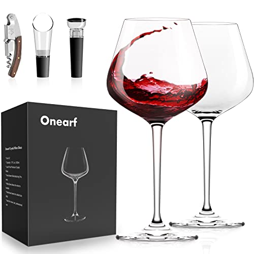 ONEARF Wine Glasses Set of 2,17OZ Hand Blown White and Red Wine Glasses.Lead-Free Premium Crystal Clear Glass Burgundy Boardeaux Wine Glass Set for Daily Use Wedding Anniversary or Birthday Gift