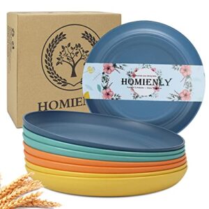 Homienly Deep Dinner Plates Set of 8 Alternative for Plastic Plates Microwave and Dishwasher Safe Wheat Straw Plates for Kitchen Unbreakable Kids Plates with 4 Colors (Classic Bright, 9 inch)