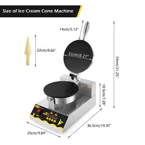 Dyna-Living Waffle Cone Maker Ice Cream Waffle Cone Machine with LED Digital Display Commercial Waffle Maker Stainless Steel Ice Cream Cone Maker Non-stick Egg Roll Mold for Restaurant (110V 1200W)