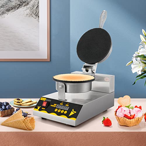 Dyna-Living Waffle Cone Maker Ice Cream Waffle Cone Machine with LED Digital Display Commercial Waffle Maker Stainless Steel Ice Cream Cone Maker Non-stick Egg Roll Mold for Restaurant (110V 1200W)