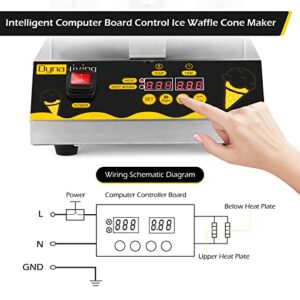 Dyna-Living Waffle Cone Maker Ice Cream Waffle Cone Machine with LED Digital Display Commercial Waffle Maker Stainless Steel Ice Cream Cone Maker Non-stick Egg Roll Mold for Restaurant (110V 1200W)