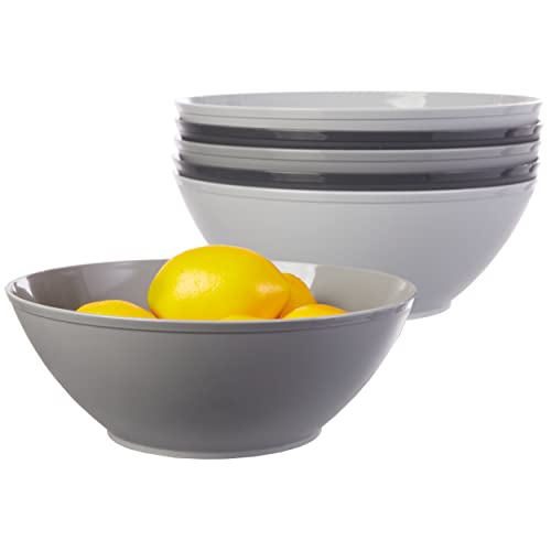 US Acrylic 10-inch Large Plastic Serving Bowls | Set of 6 | Grey Stone | Made in the USA | Dishwasher Safe