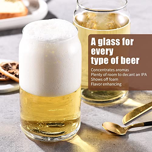 Beer Can Shaped Glass, Drinking Cups With Lids and Straws,Beer Glass Cups 16 oz, Glass Cups Set Of 12, Beer Glasses Drinking Glasses Bulk, Ideal For Beer, Soda, Iced Coffee, Smoothies, Cocktails