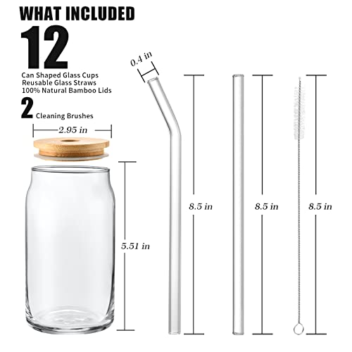 Beer Can Shaped Glass, Drinking Cups With Lids and Straws,Beer Glass Cups 16 oz, Glass Cups Set Of 12, Beer Glasses Drinking Glasses Bulk, Ideal For Beer, Soda, Iced Coffee, Smoothies, Cocktails