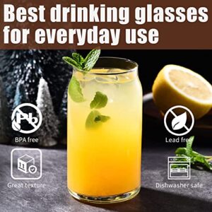 Beer Can Shaped Glass, Drinking Cups With Lids and Straws,Beer Glass Cups 16 oz, Glass Cups Set Of 12, Beer Glasses Drinking Glasses Bulk, Ideal For Beer, Soda, Iced Coffee, Smoothies, Cocktails