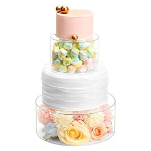 2 Pcs Clear Acrylic Cake Stand Fillable Cake Stand Cake Riser Cake Tier Cake Display Round Cake Stand Wedding Cake Stand Cylinder Stand for Party Birthday(10 inch,6 inch,with Lights)