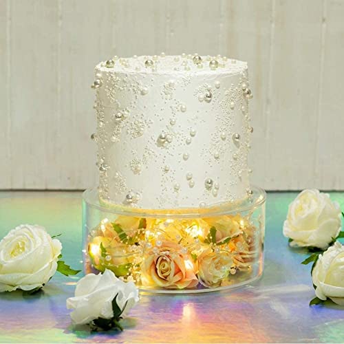 2 Pcs Clear Acrylic Cake Stand Fillable Cake Stand Cake Riser Cake Tier Cake Display Round Cake Stand Wedding Cake Stand Cylinder Stand for Party Birthday(10 inch,6 inch,with Lights)